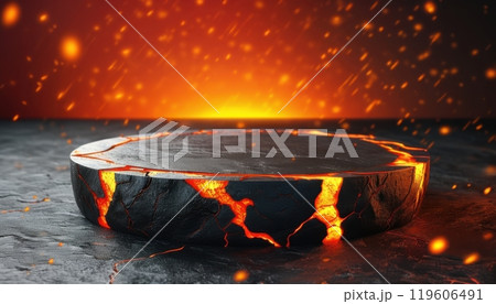 Low-profile, fiery podium perfect for dramatically showcasing hot item products Low-profile, fiery podium perfect for dramatically showcasing hot item products 119606491