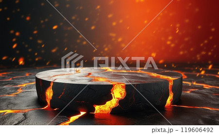 Low-profile, fiery podium perfect for dramatically showcasing hot item products Low-profile, fiery podium perfect for dramatically showcasing hot item products 119606492