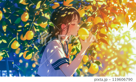レモンにキスをする女の子のイラスト素材 [119606790] - PIXTA