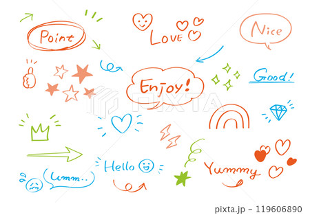 かわいい手描き風ふきだしセット カラー かわいい手描き風ふきだしセット カラー 119606890