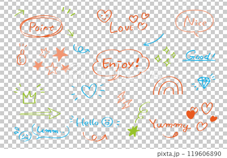 かわいい手描き風ふきだしセット カラー かわいい手描き風ふきだしセット カラー 119606890