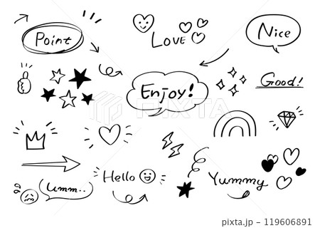 かわいい手描き風ふきだしセット　モノクロ 119606891