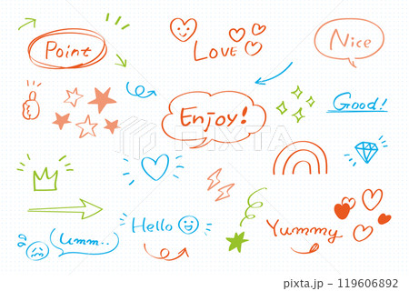 かわいい手描き風ふきだしセット　カラー　ノート 119606892