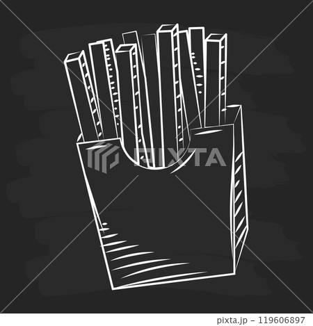 Hand-drawn French fries in a carton sketch Vector Hand-drawn French fries in a carton sketch Vector 119606897