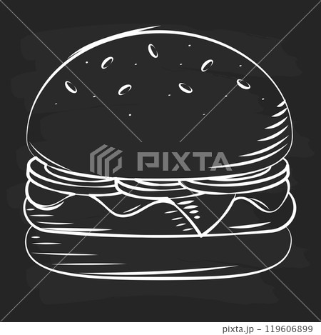 Hand-drawn burger with cheese and lettuce sketch Vector Hand-drawn burger with cheese and lettuce sketch Vector 119606899