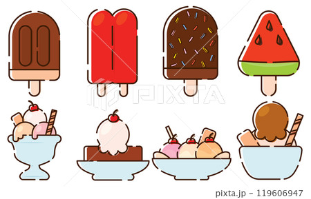 Set of colored ice cream icons Vector Set of colored ice cream icons Vector 119606947