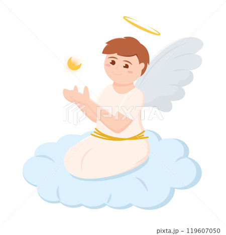 Cute angel with halo flying among clouds Vector Cute angel with halo flying among clouds Vector 119607050
