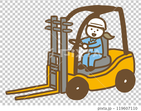 A woman in work clothes driving a forklift (full body) 119607110