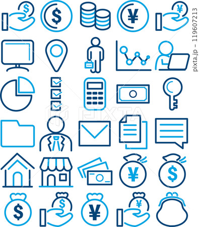 ビジネス　マネー　アイコン　ピクトグラム　ライン　飾り　あしらい　シンプル　イラスト素材セット 119607213