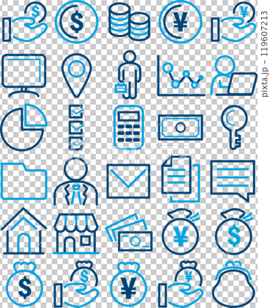 Business money icon pictogram line decoration simple illustration material set Business money icon pictogram line decoration simple illustration material set 119607213