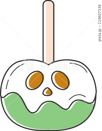 Halloween caramel apple with skull face and green icing Vector Halloween caramel apple with skull face and green icing Vector 119607336