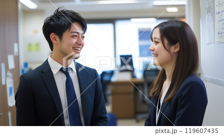オフィスで立ち話をする男性と女性　generative ai 119607435
