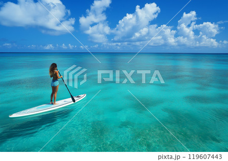 綺麗な夏の海でサップをする女性 119607443