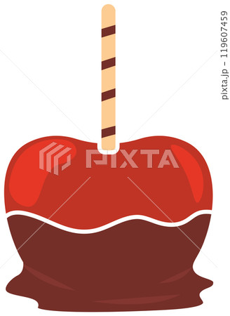 Red caramel apple with chocolate bottom for Halloween Vector Red caramel apple with chocolate bottom for Halloween Vector 119607459