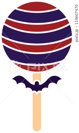 Halloween-themed lollipop with purple bat and stripes Vector 119607470