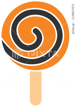 Orange and black swirl lollipop for Halloween Vector 119607471