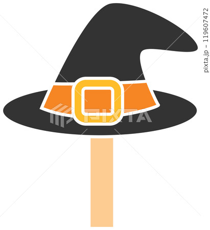 Black witch hat with orange buckle for Halloween Vector 119607472