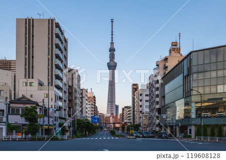 street view of Sumida city near Komagata bashi Bridge in Tokyo, Japan 119608128
