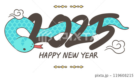 2025 New Year greeting card with a blue snake illustration 119608215