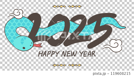 2025 New Year greeting card with a blue snake illustration 119608215