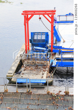 千歳水族館　さけを捕獲中のインディアン水車 119608268