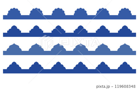 Traditional geometric arabic roof top border. Oriental abstract arch, arc seamless pattern. 119608348