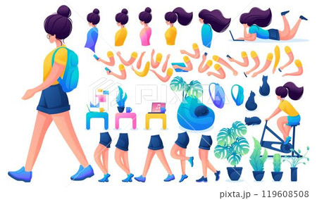 Constructor for creating a Young Girl. Create your own beautiful girl character with a Set of hands and feet. Flat 2D vector illustration N9 119608508