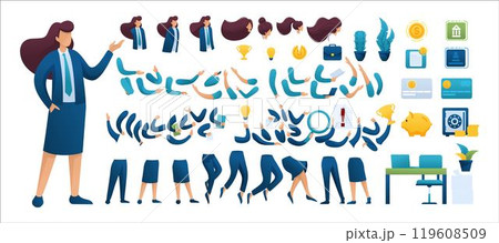 Constructor for creating a Businesswoman N1. Create your own Businessman character with a Set of hands and feet. Flat 2D characters 119608509