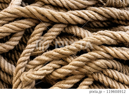 Large pile of used ropes ready for reuse.AI Generated 119608912