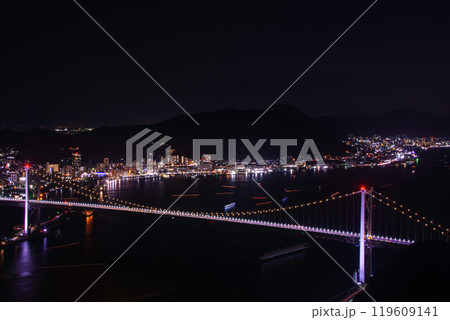 火の山公園展望台から望む関門橋の夜景 119609141