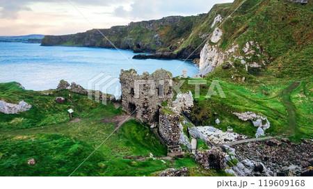Kinbane Castle in Northern Ireland - The magnificent ruins of an ancient coastal structure provide Kinbane Castle in Northern Ireland - The magnificent ruins of an ancient coastal structure provide 119609168