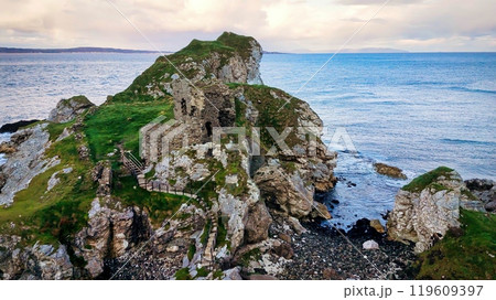 Kinbane Castle in Northern Ireland - The magnificent ruins of an ancient coastal structure provide Kinbane Castle in Northern Ireland - The magnificent ruins of an ancient coastal structure provide 119609397