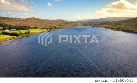 Connemara in Ireland - a Serene Aerial View of Tranquil Islands Along the Lakeside, Capturing 119609513