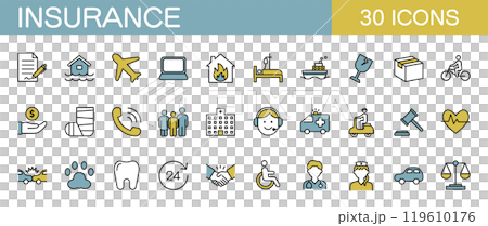 Various insurance related line icon set color 119610176