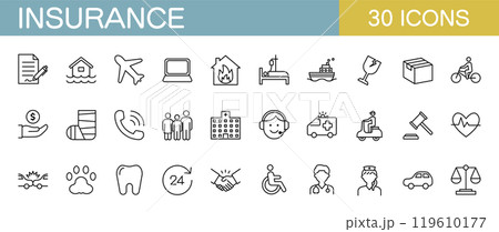 色んな保険に関するラインアイコンセット　 119610177