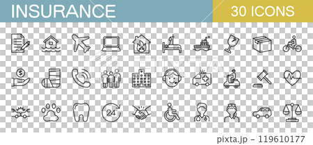 色んな保険に関するラインアイコンセット　 119610177