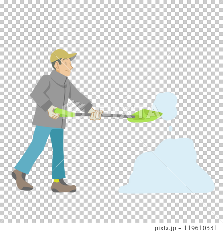 スコップで雪かきをする男性 119610331