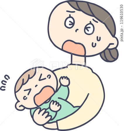 泣いている赤ちゃんに困るお母さん 119610530