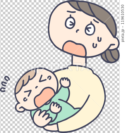 泣いている赤ちゃんに困るお母さん 119610530