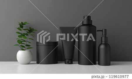 デザイン前の無地製品 ブラック容器4パターン 119610977
