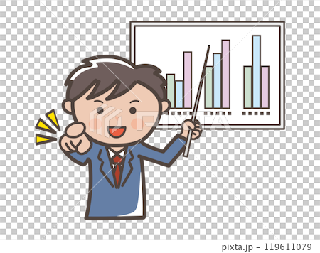 Illustration of a male businessman pointing during a presentation Illustration of a male businessman pointing during a presentation 119611079