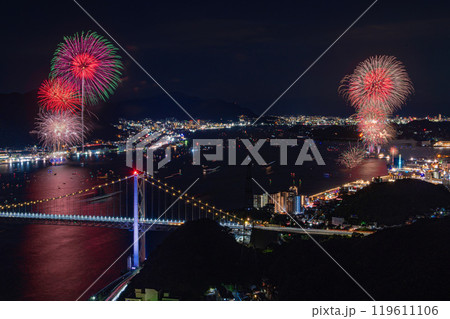 火の山公園展望台から望む関門海峡花火大会 119611106