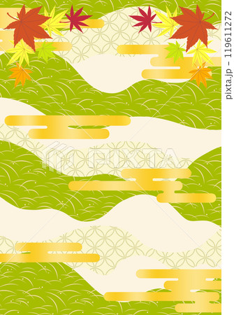 和柄背景に紅葉と金のヱ雲をあしらった背景イラスト素材 和柄背景に紅葉と金のヱ雲をあしらった背景イラスト素材 119611272
