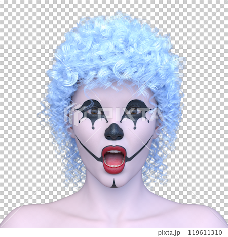 Close-up of a woman's face with clown makeup Close-up of a woman's face with clown makeup 119611310