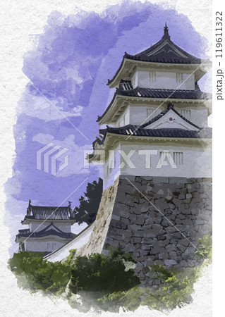 水彩画風　明石城　巽櫓と坤櫓　兵庫県明石市 119611322