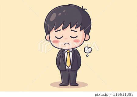 がっかりしているスーツを着た男性の可愛いイラスト がっかりしているスーツを着た男性の可愛いイラスト 119611385