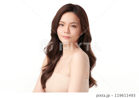 Beautiful young asian woman with clean fresh skin on white background, Face care, Facial treatment, Cosmetology, beauty and spa, Asian women portrait. 119611493