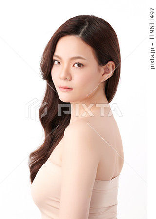 Beautiful young asian woman with clean fresh skin on white background, Face care, Facial treatment, Cosmetology, beauty and spa, Asian women portrait. 119611497