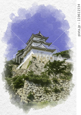水彩画風　明石城　坤櫓　兵庫県明石市 119611534