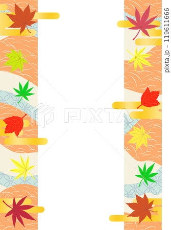 和柄背景に紅葉と金のヱ雲をあしらった背景イラスト素材 119611666